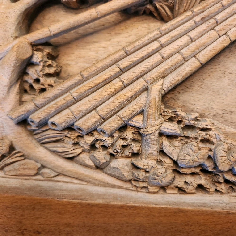 Southeast Asian Hand Carved Wood High Relief Pastoral Rustic Village Hut Scene - Picture 7 of 11